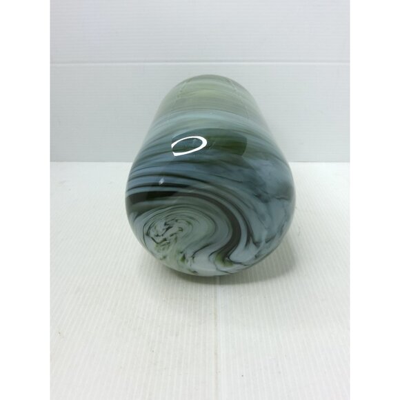 Vintage Heavy Art Glass Hand Blown Green,White,Black Swirl Pattern Vase - Picture 13 of 13